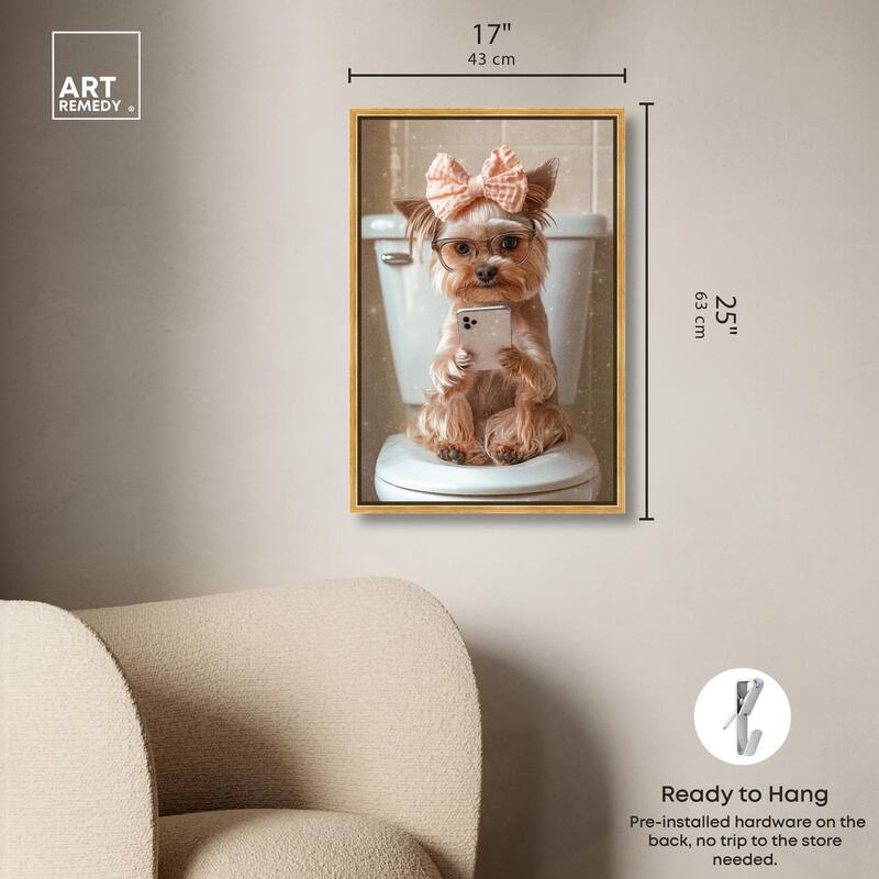 Cute Yorkie on the Toilet Canvas by Art Remedy