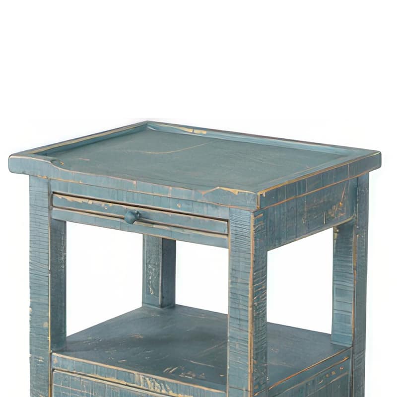 Rena Side End Table, 2 Drawers, Pull-Out Tray, 17 Inch Green Mahogany