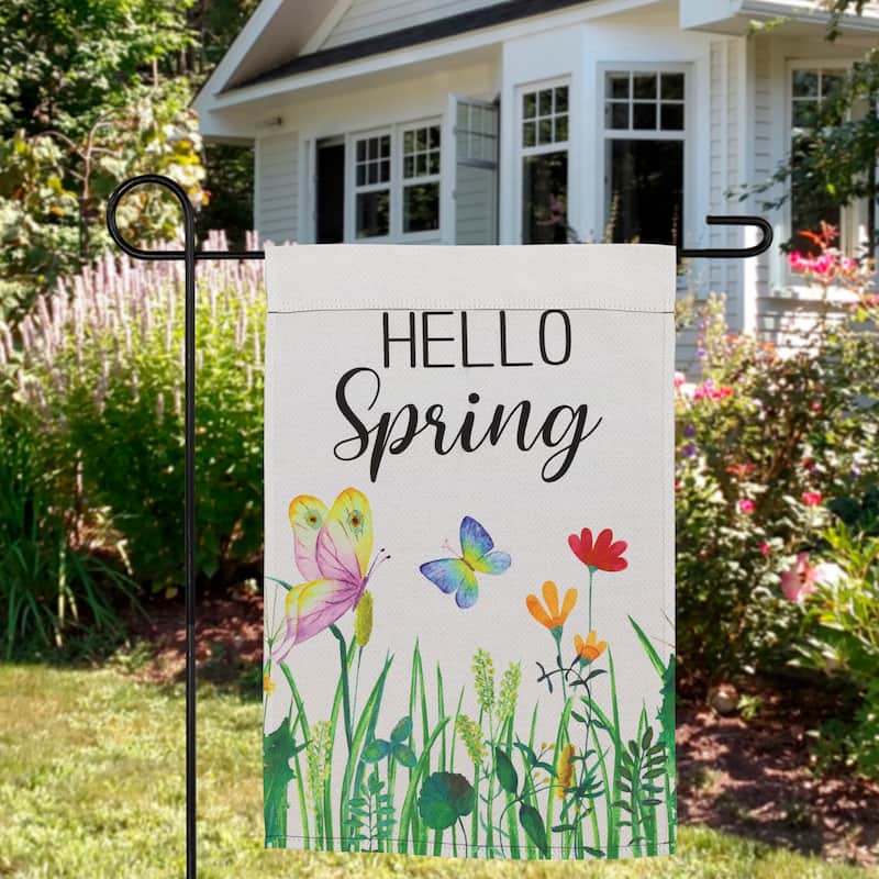 Butterflies and Flowers "Hello Spring" Outdoor Garden Flag 18" x 12.5"