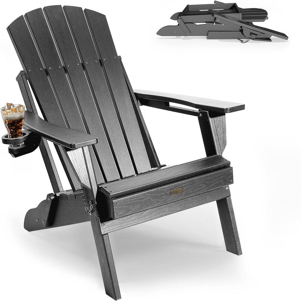 WINSOON All Weather HDPE Outdoor Folding Adirondack Chair With Cup Holder