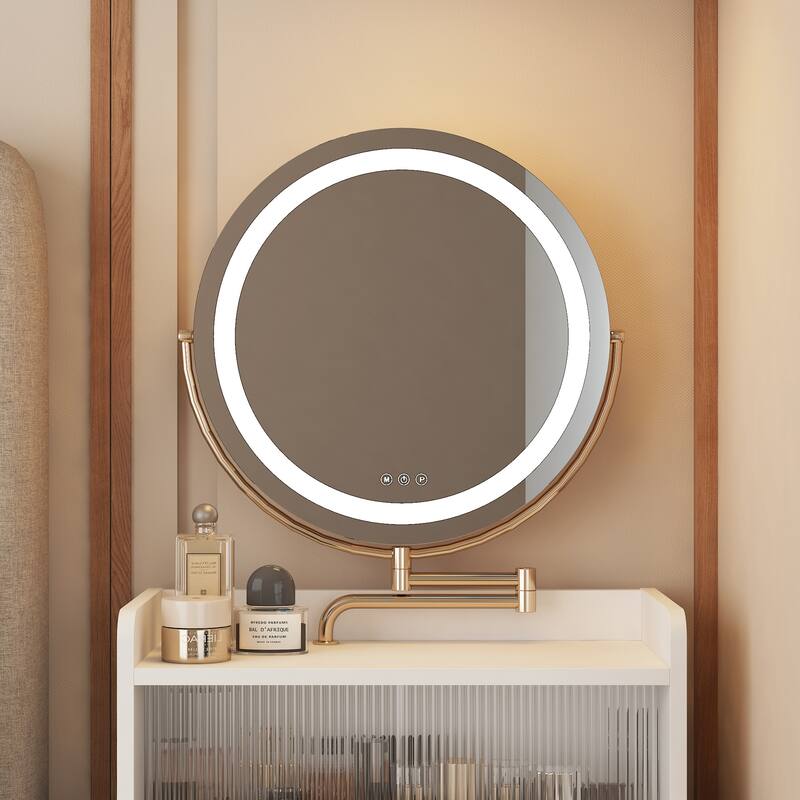 3 In 1 Vanity Desk With Mirror And Light,Small Vanity Set With Charging Station, With 2 Drawers, With Upholstered Stool