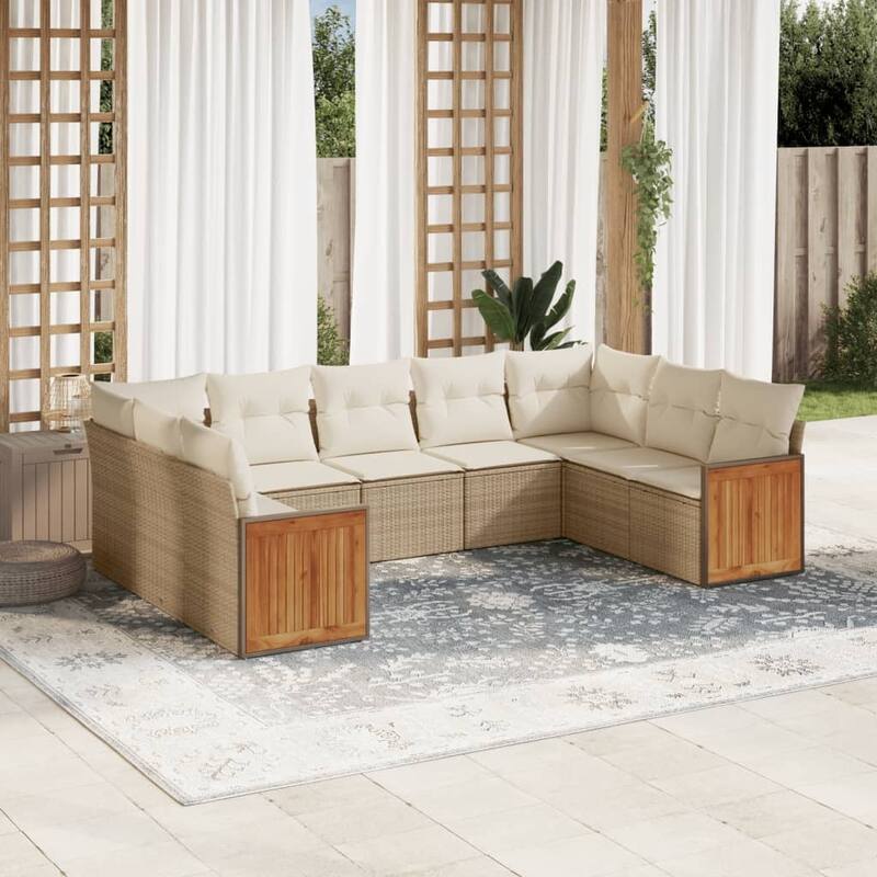vidaXL Patio Sofa Set with Cushions Outdoor Conversation Furniture Poly Rattan - Beige and Cream - 24.4 x 24.4 x 27.2