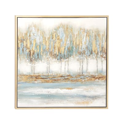 Canvas Tree Framed Wall Art with Gold Frame - Blue - Roche River Decor