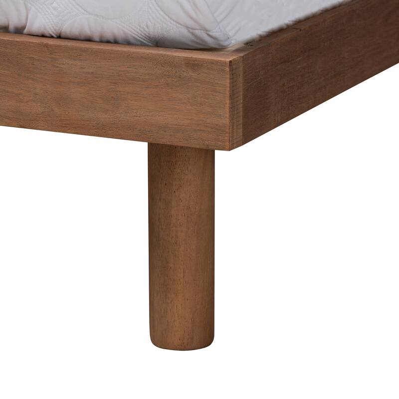 Decker Mid-Century Modern Transitional Walnut Brown Finished Wood Platform Bed with Charging Station