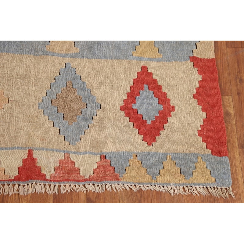 Striped Geometric Kilim Persian Vintage Area Rug Flatweave Wool Carpet - 4'8"x 7'10"