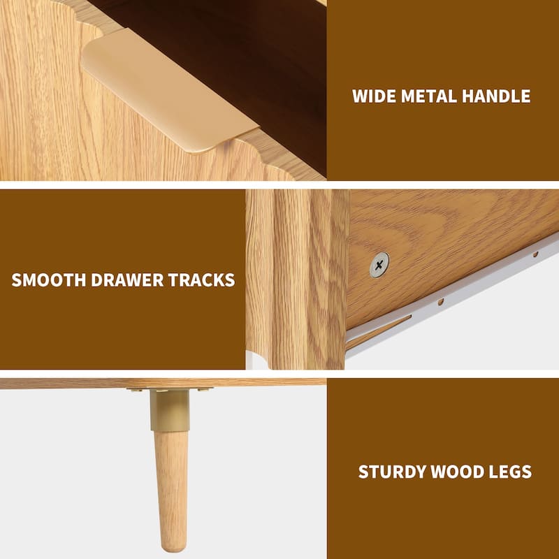 3 Drawer Dresser Storage Dresser Chest of Drawers with Waveform Panel Wood