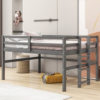 Wood Twin Size Low Loft Bed with Side Ladder - Bed Bath & Beyond - 39807186