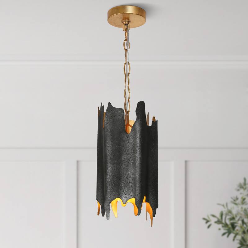 Modern 1-Light Black Gold Irregular Drum Pendant with Adjustable Chain for Kitchen Island