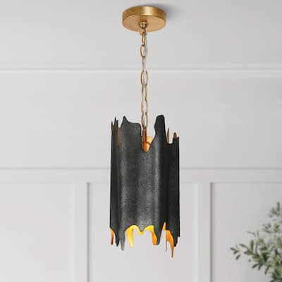 Modern 1-Light Black Gold Irregular Drum Pendant with Adjustable Chain for Kitchen Island
