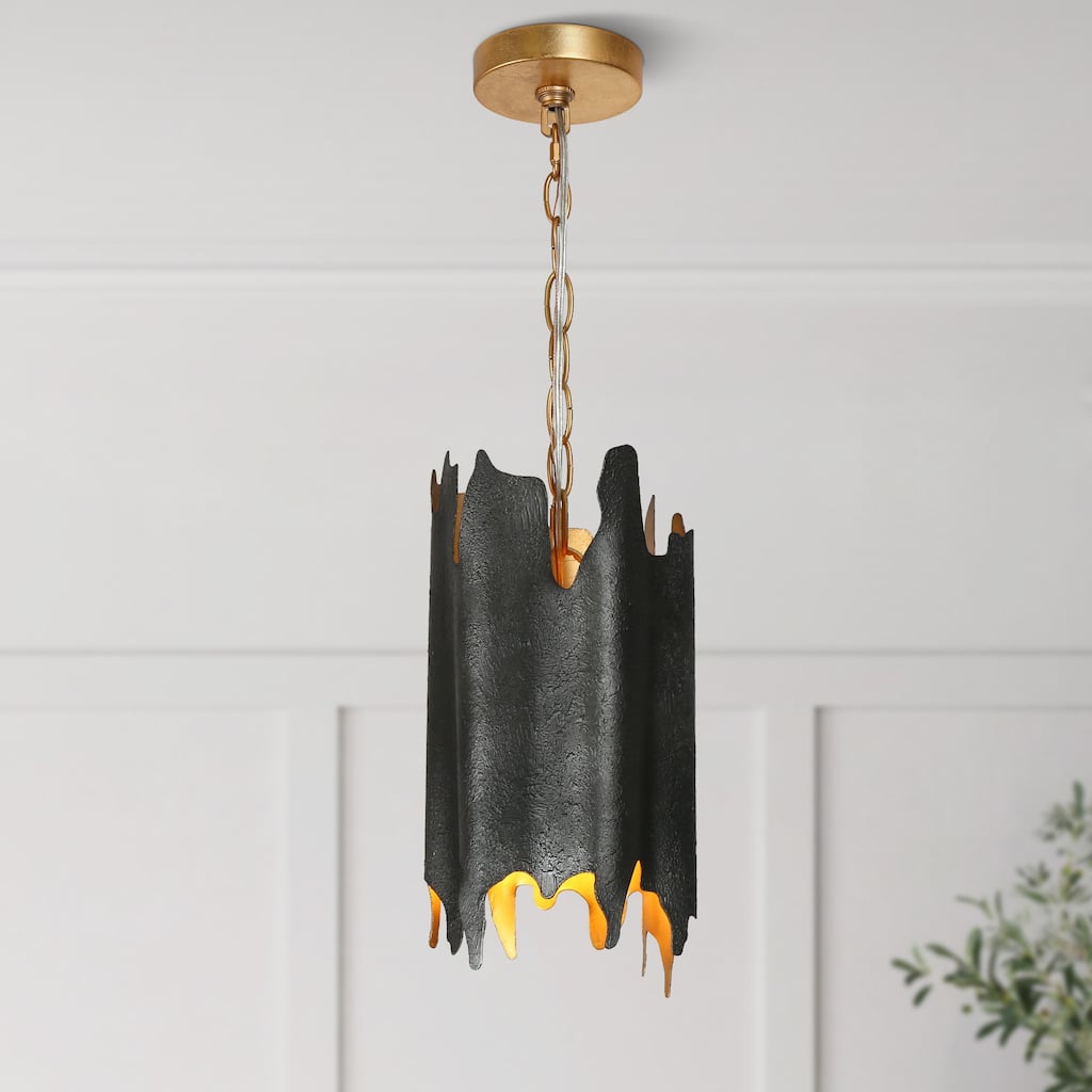 Modern 1-Light Black Gold Irregular Drum Pendant with Adjustable Chain for Kitchen Island
