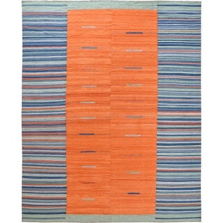 Hand Knotted Orange Flat Weave with Wool Oriental Rug (12'4