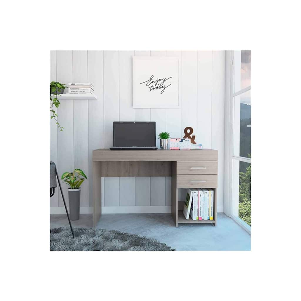 Zunyi Desk - Gray Computer Writing Table with Drawers & Shelf