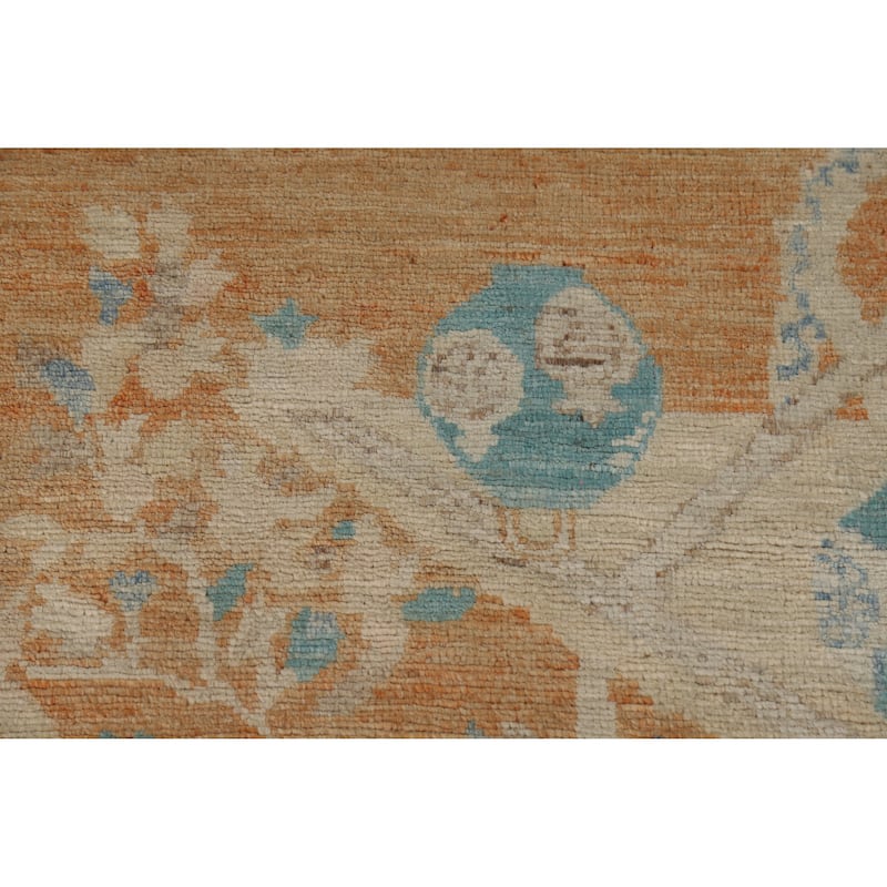 Vegetable Dye Orange Art Deco Turkish Rug Hand-Knotted Wool Carpet - 4'10"x 6'8"