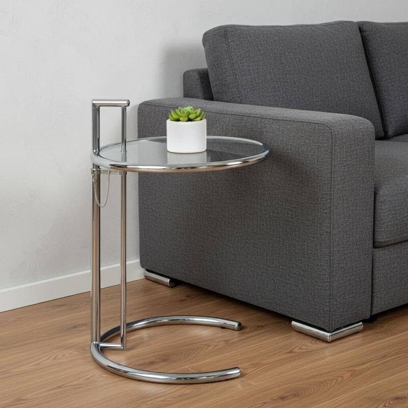 HomeRoots 25" Silver And Clear Metal And Glass Height Adjustable Round End Table - 20.00 in. x 25.00 in. x 20.00 in. - Clear - Glass