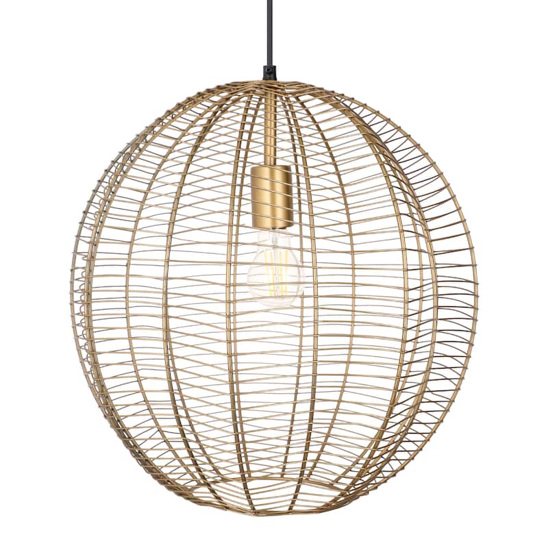 Charissa River of Goods Antique Brass-Painted Metal 12-Inch Pendant Light with Wire Wrapped Globe Shade