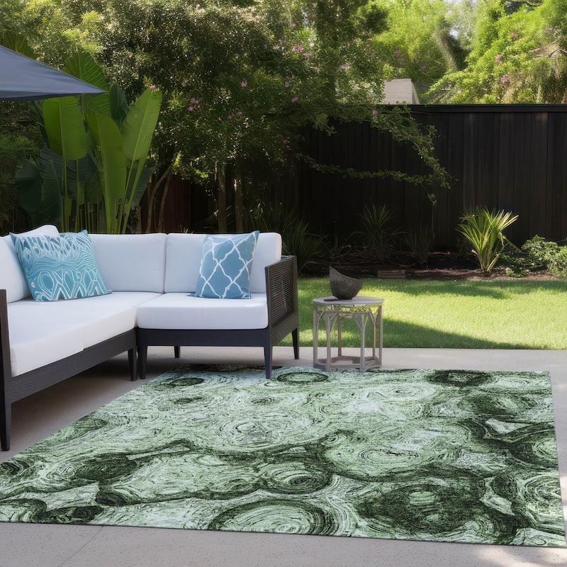 Machine Washable Indoor/ Outdoor Chantille Abstract Waves Rug