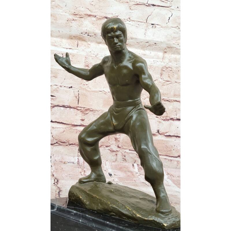 Bruce Lee Martial Artist In Fighting Pose Bronze Sculpture - Kung Fu Karate Art