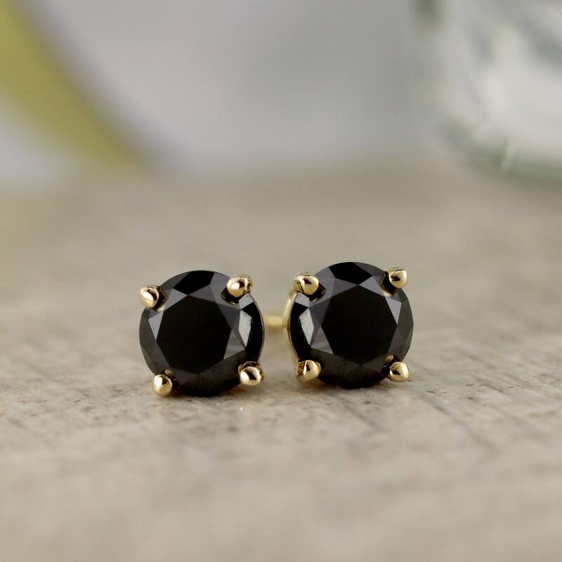 Auriya 1/2 to 4ctw Round Black Diamond Stud Earrings Pair 14k Yellow Gold