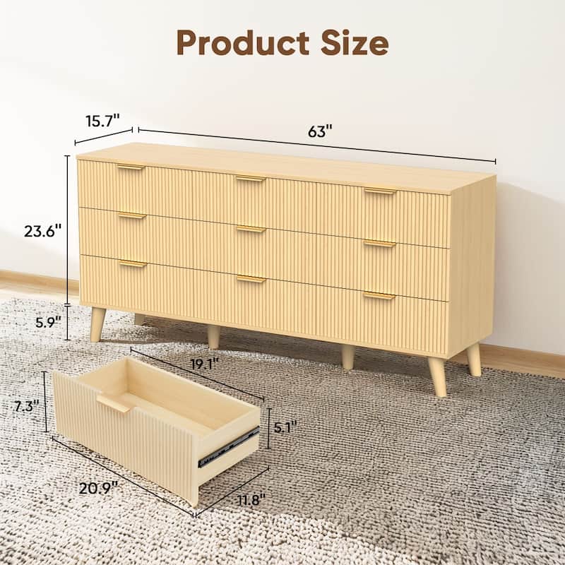 Pocassy 63" Wide Modern Chest 9-Drawer Dresser for Bedroom