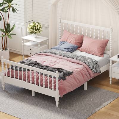 Mid-Century Modern Full Size Wood Platform Bed w/ Gourd Shaped Headboard and Footboard
