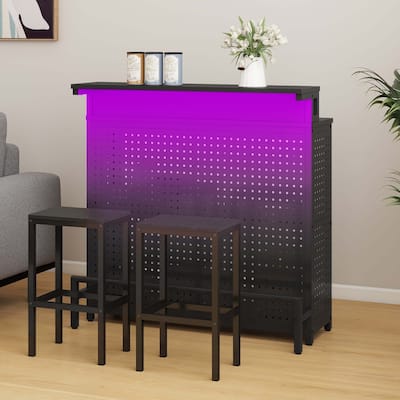 Moasis Liquor Home Bar Unit with 2-Tier Storage And LED Light