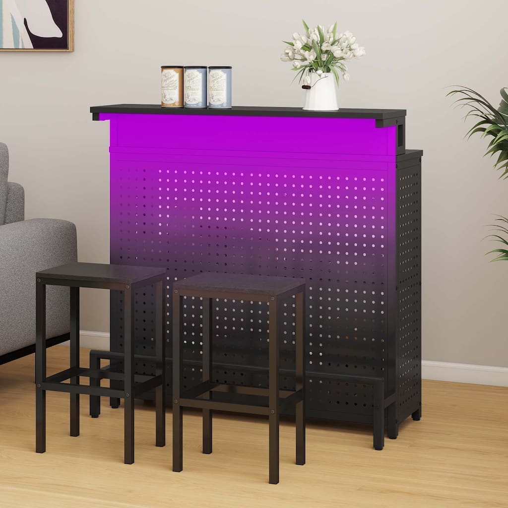 Moasis Liquor Home Bar Unit with 2-Tier Storage And LED Light