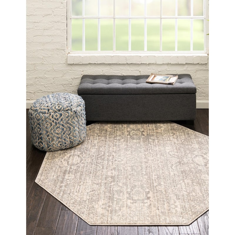 Traditional Nixa Collection Area Rug - 7'10"x7'10" Octagon - Gray