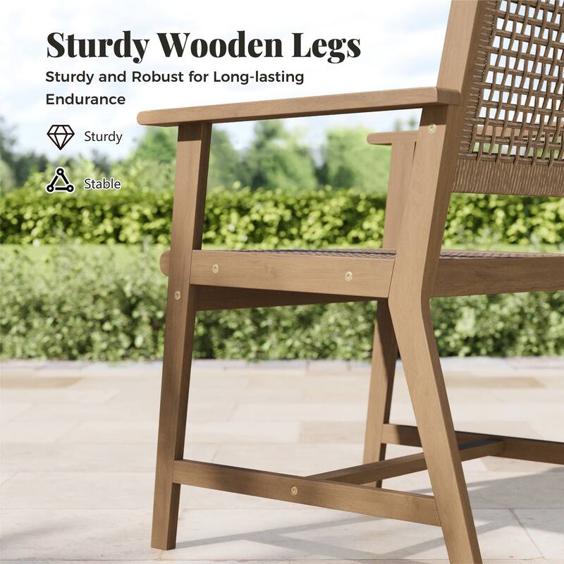 MAISON ARTS 7/9-Piece Acacia Wood Outdoor Dining Set, Teak Wooden Table & Dining Chairs with Wicker Seat and Back