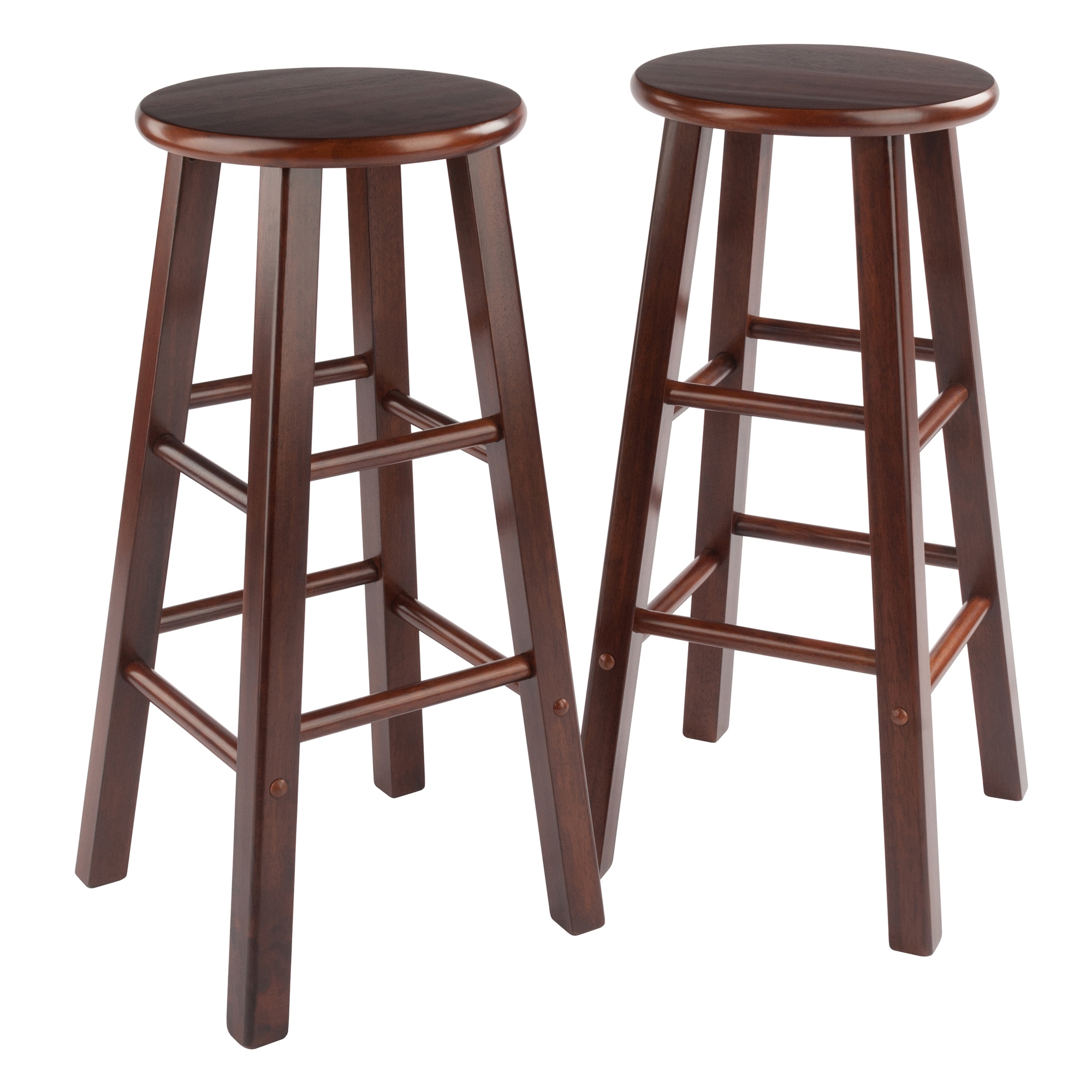 Set of 2 Walnut Brown Solid Wood Bar Stools 29