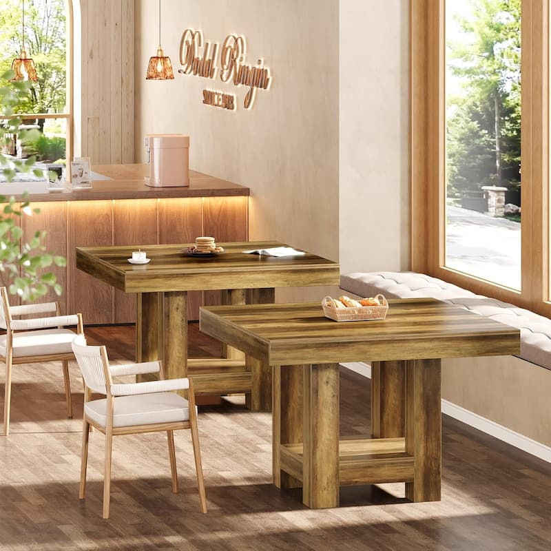 39-inch Square Dining Table for 2-4, Farmhouse Small Kitchen Dinner Table with Storage Shelf