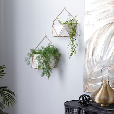 White Iron Contemporary Planter (Set of 2) - S/2 12", 15"W