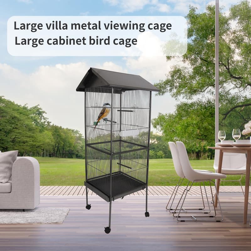 Gray Steel Bird Cage with Rolling Stand