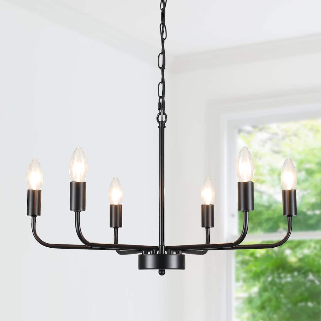 Modern Chandelier, Farmhouse Chandelier, 6-Light Metal Candle Style Chandelier for Dining Room Living Room Bedroom Kitchen