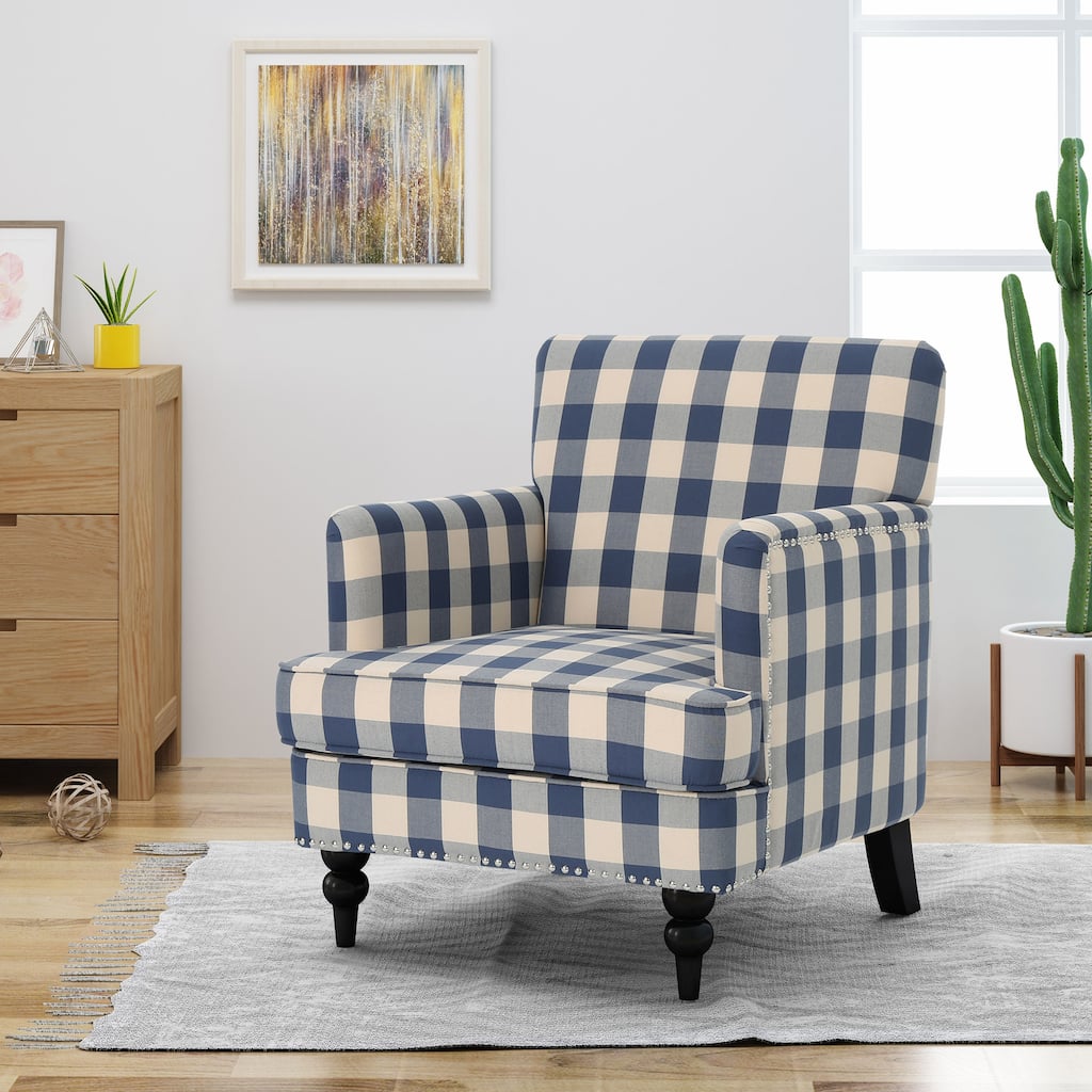Checkered Accent Chair Club chair, Mid-Century Modern Single Sofa Upholstered Lounge Arm Chair with Wood Frame