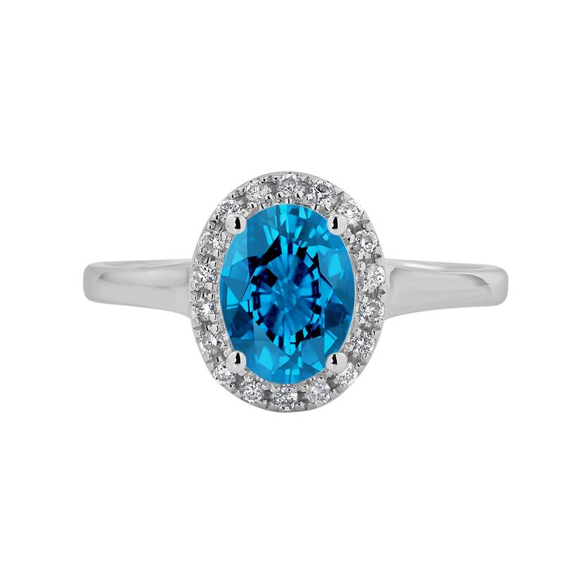 Auriya Classic 1ct Oval Swiss Blue Topaz and Halo Diamond Engagement Ring 1/8cttw 14k Gold