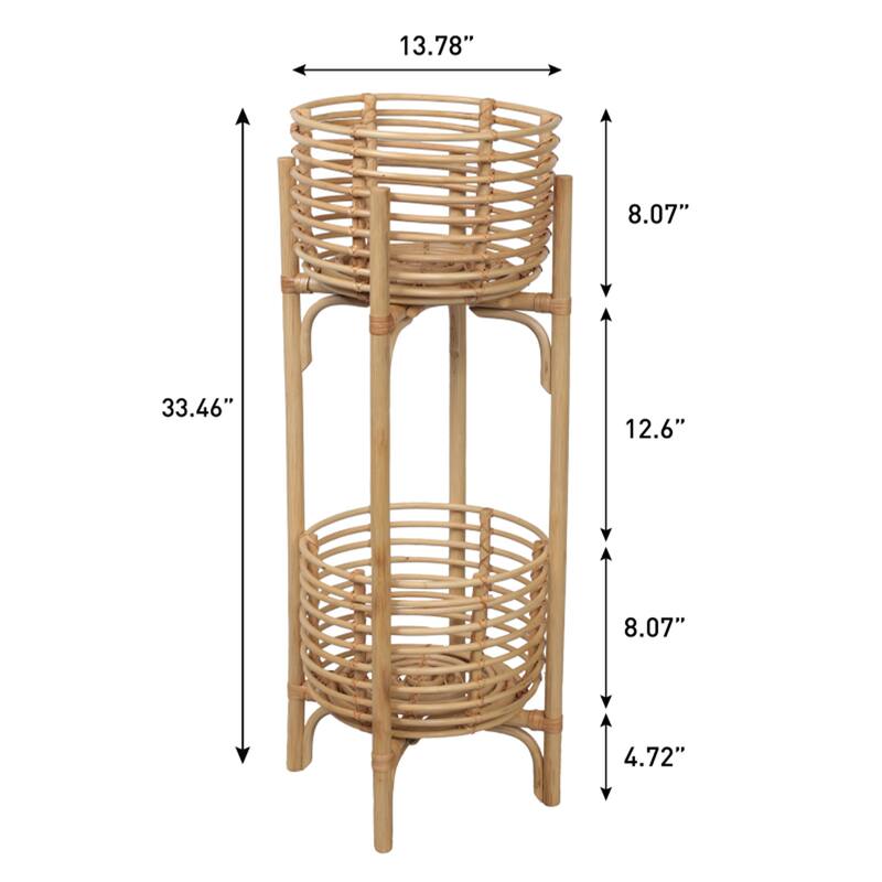 JONATHAN Y Zachariah 33.5" Bohemian Minimalist Handmade 2-Tier Rattan Indoor Planter Stand