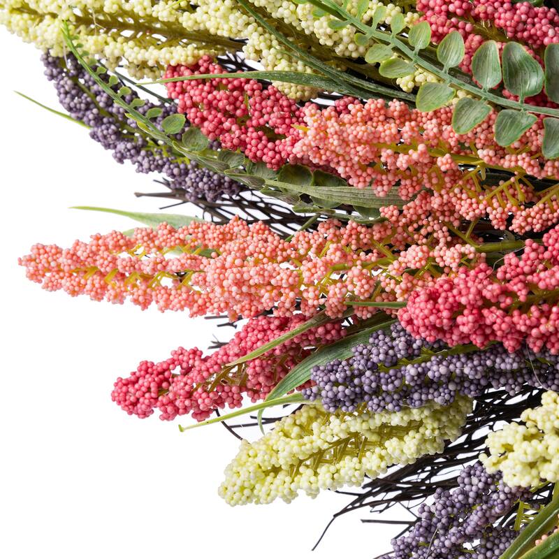 Glitzhome Pink, Purple & Yellow Mixed Heather Wreath Teardrop Garland