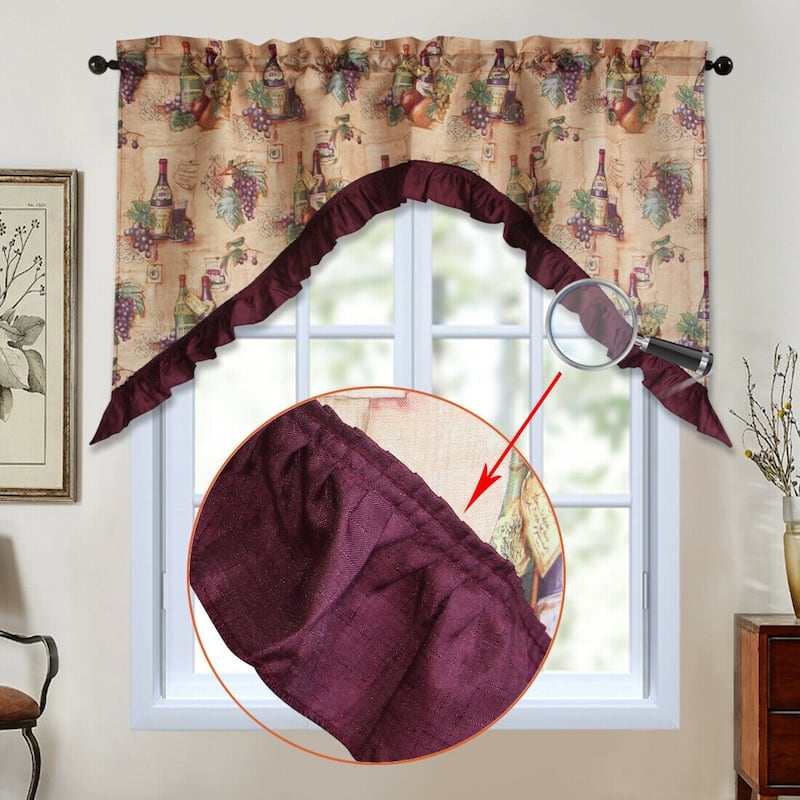 3 Piece Kitchen Curtain Rod Pocket Decorative Window Treatment Valance & Swag Curtain Set