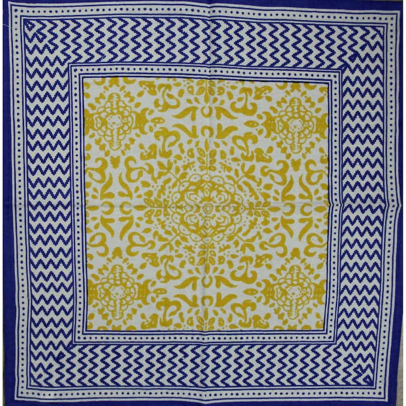 Chateau French Country Cotton Geometric Floral Tablecloth Collection - Set of 4 Napkins - Blue