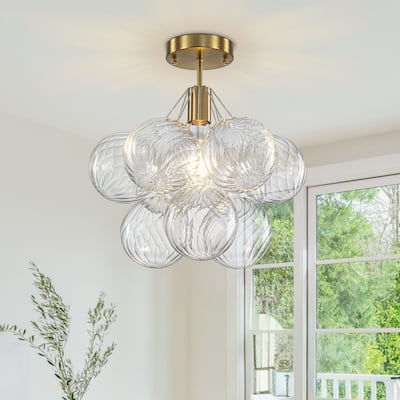 Starsky 1-Light 14in. Contemporary Glass Bubble Semi Flush Mount