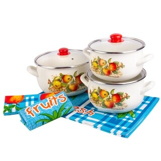 STP Goods Apples Enameled Deep Casserole Set of 3 w/Towel Set
