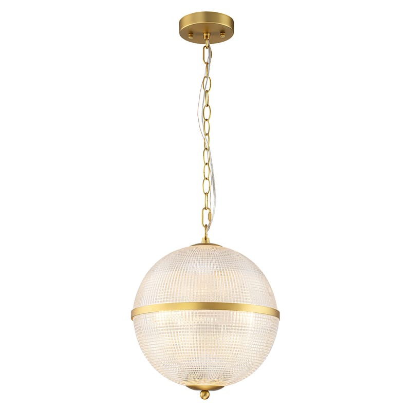 3-Light Mid-Century Modern Glam Gold Grid Glass Globe Chandelier Ceiling Light - 11.8 in. W x 13.39 in. H