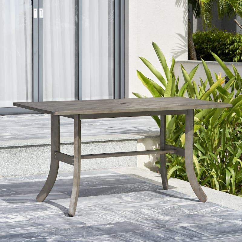 Hakan Wood Patio Curvy Legs Table and Stacking Chair Set