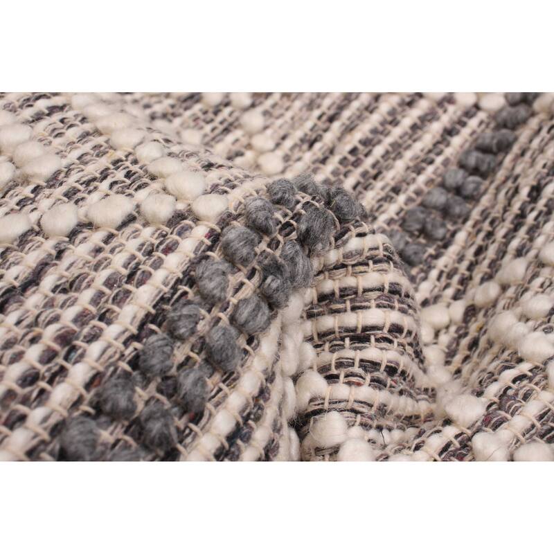 ECARPETGALLERY Braid weave Sienna Cream, Grey Wool Rug - 4'10 x 4'10