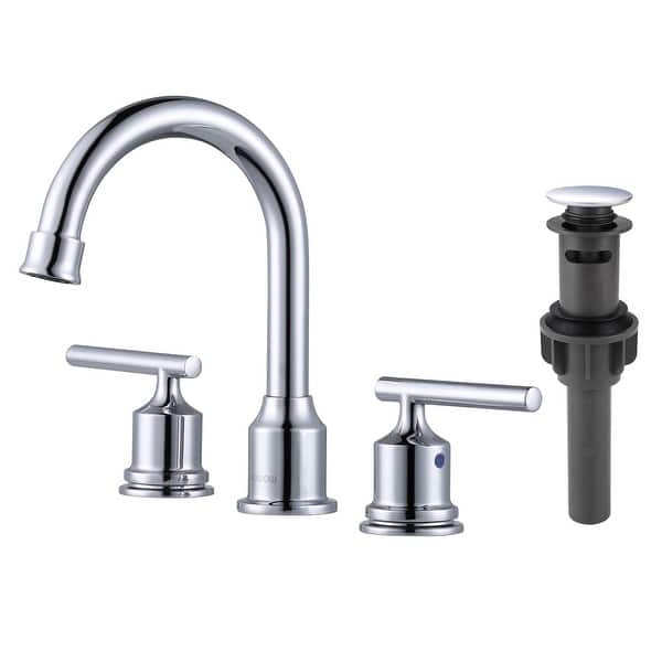 slide 2 of 5, WOWOW 8 in. Widespread Double-Handle Bathroom Faucet with Drain Kit Chrome