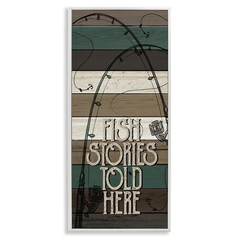 Stupell Fish Stories Sold Here Sign Rustic Fishing Rods Framed Wall Art - Brown