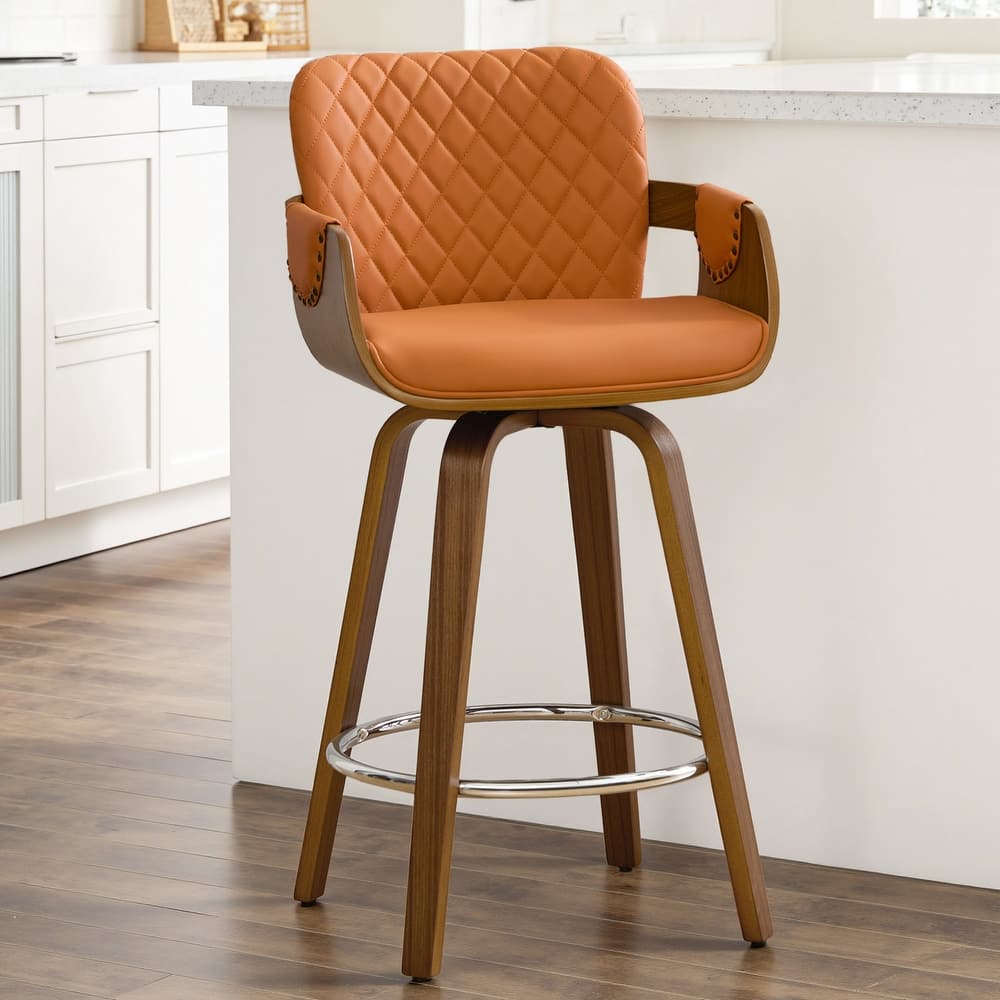26-Inch Upholstered Swivel Counter Height Bar Stool with Armrests - 36.6"H x19.5"W x 21.3"D