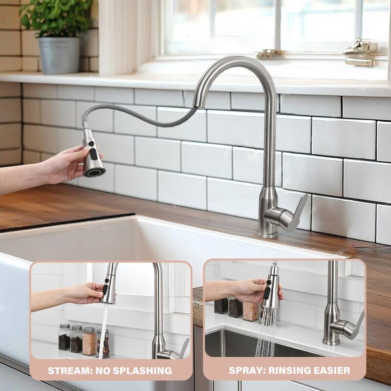 High Arc Single Handle Stainless Steel Kitchen Faucets with Pull Down Sprayer