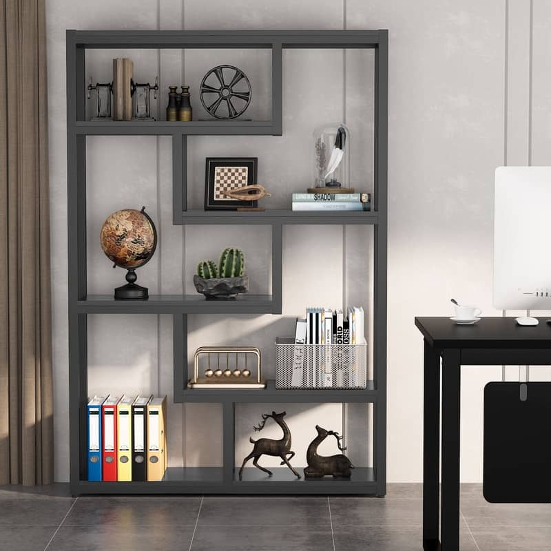 6-Tier Etagere Bookcase, Modern Industrial Staggered Bookshelf