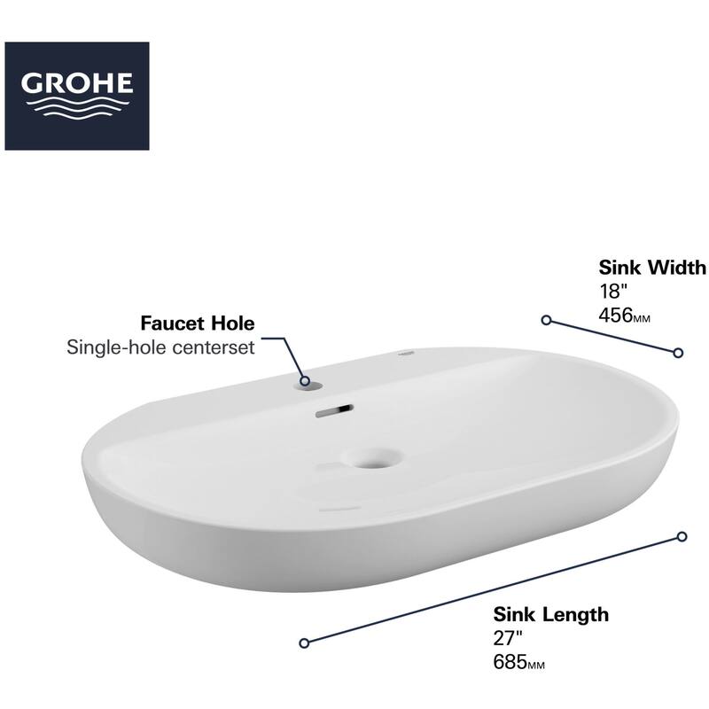 Grohe Essence Wall Mount or Vessel 27" Bathroom Sink with 1 Faucet